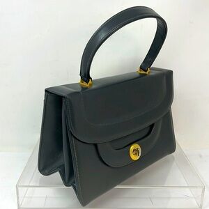 Vintage Gray Leather Structured Handbag